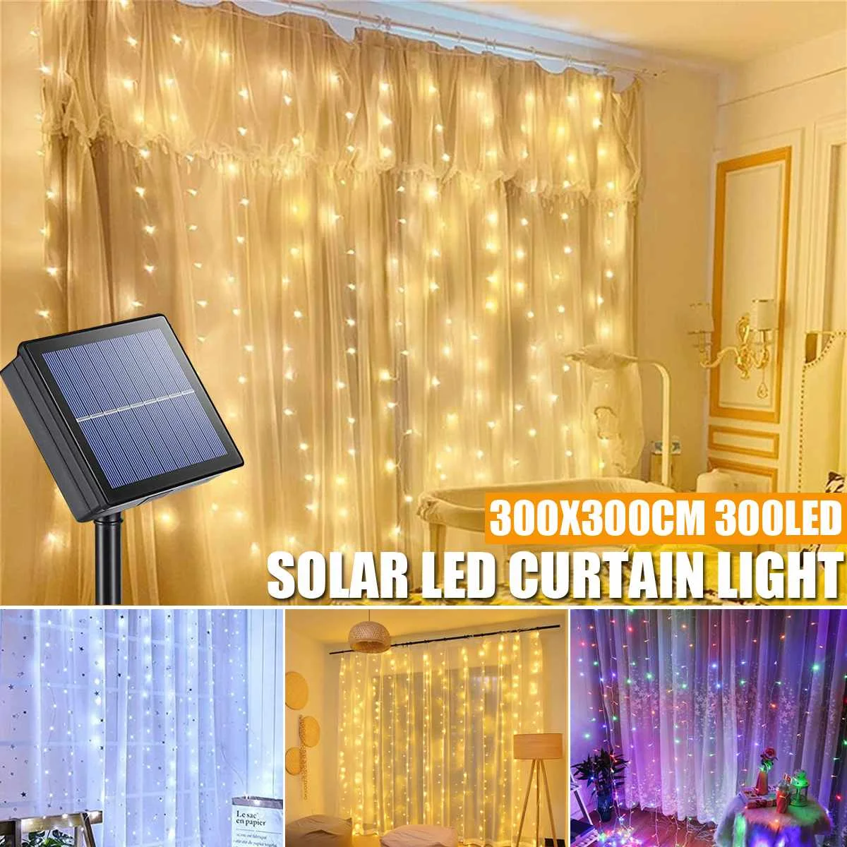 

Solar Star Moon String Light Outdoor with Remote 300 LED 8 Lighting Modes Waterproof Curtain Lights for Patio Garden Christmas