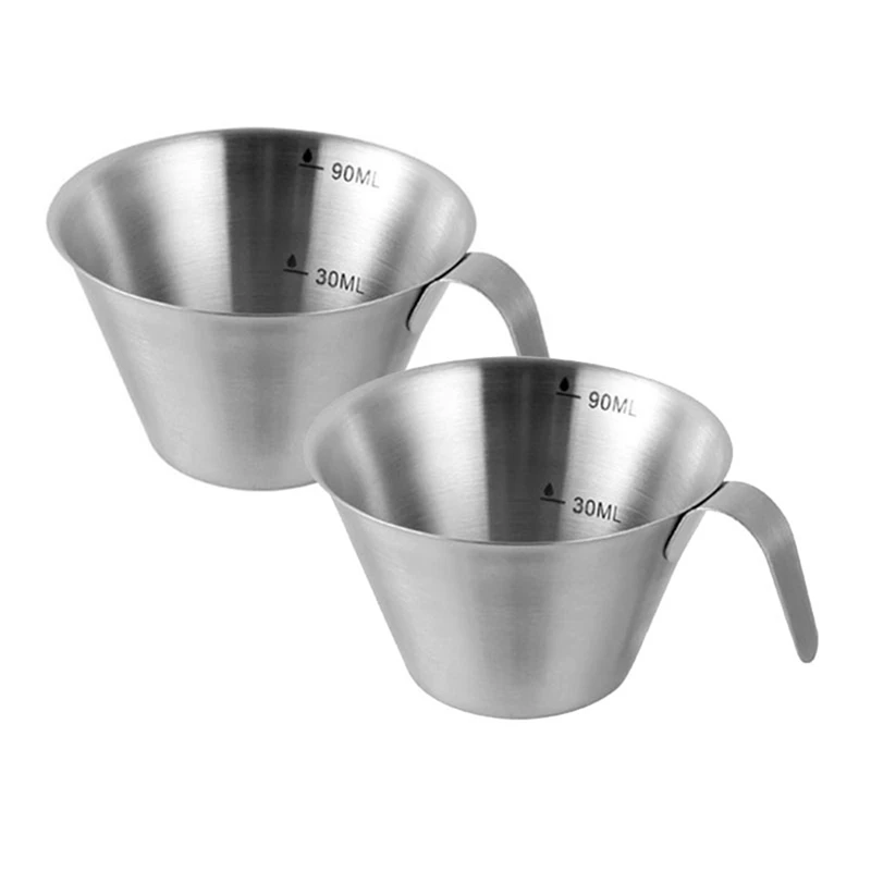 

2 Pack Espresso Shot Cups 90Ml Espresso Measuring Cup Stainless Steel Pouring Cup With Handle For Coffee Espresso