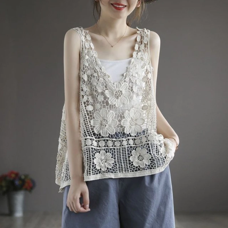 

Женский кружевной кардиган, жилет, повседневный Асимметричный длинный Пляжный топ с вырезами, Элегантная блузка для защиты от солнца, G173