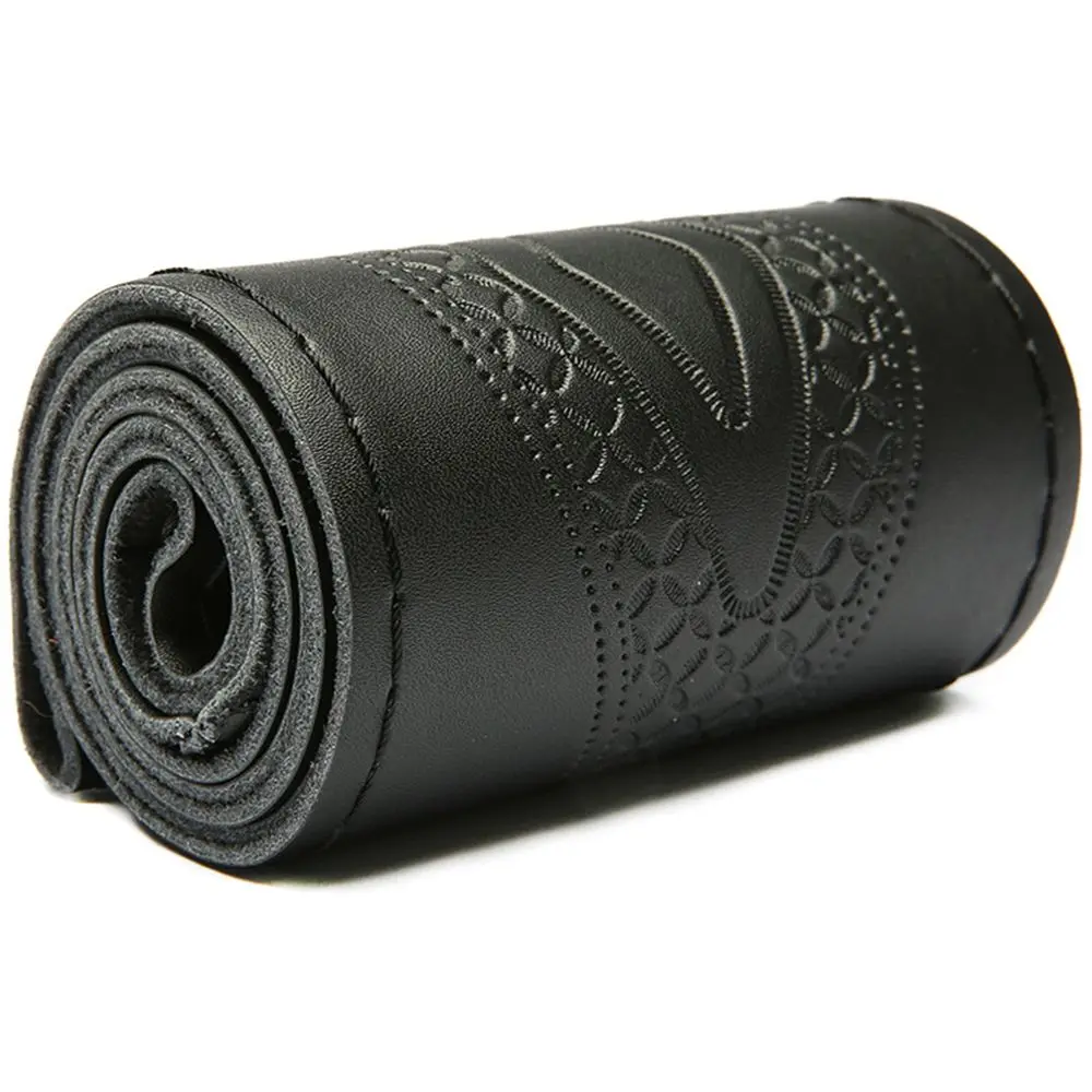 

Кожаная оплетка из натуральной кожи с иглами, нескользящая, 38 см, оплетка из воловьей кожи, чехол для руля автомобиля