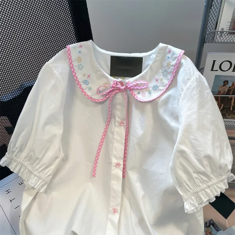 Женские милые летние рубашки с вышивкой новинка Молодежные Популярные свободные