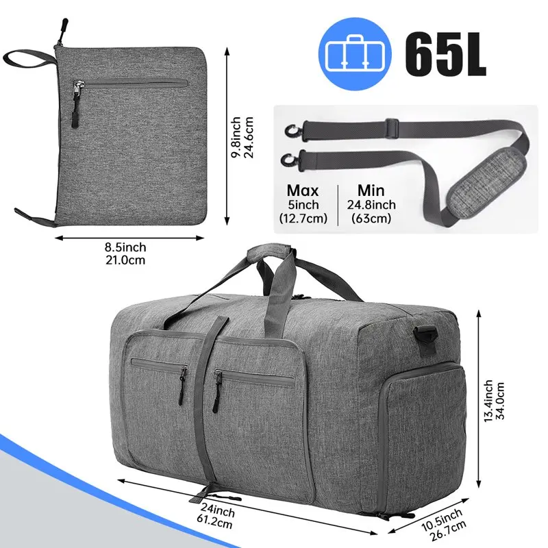 Travel Duffel Bag for Men, 65L Foldable Duffle Bags with Shoes Compartment, Overnight Bag for Men Women Waterproof & Tear Resist
