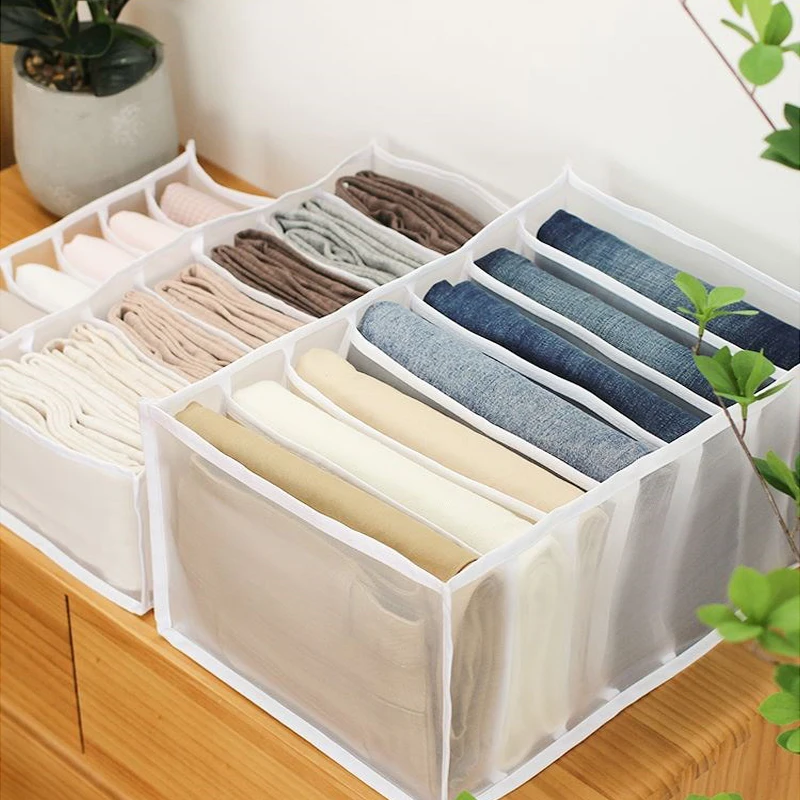 

Jeans Compartment Storage Box Closet Clothes Drawer Mesh Separation Box Stacking Pants Drawer Divider Can Washed Home Organizer