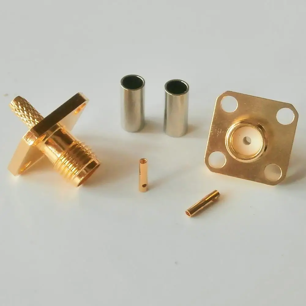 

1X New RF Connector SMA Female plug Crimp for RG316 RG174 RG179 LMR100 Cable With 4 Hole Flange Chassis Panel Mount Brass