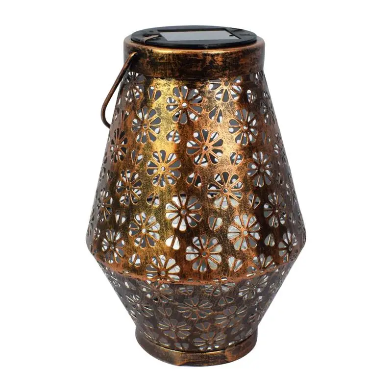 

Solar Lanterns Outdoor Metal Hollow Out Solar Lantern LED Hollow Lantern Retro Metal Solar Lights With Handle For Patio Yard