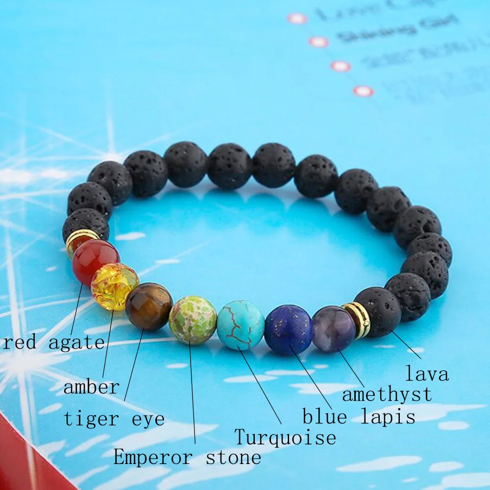 

Natural Lava stone beads Healing Balance Chakra charm bracelet 8mm tiger eye bead Tibetan Buddha Prayer Bracelet for women men