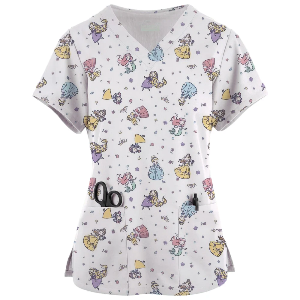 Рабочая одежда с принтом Принцессы Disney униформа медсестры красоты карманами для