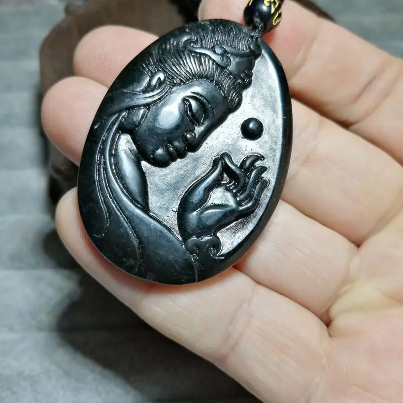 Натуральный нефрит лекарственный король графит зеленый кулон из гуаньинского