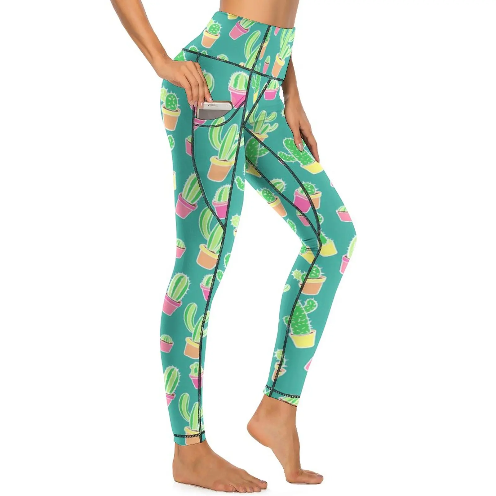 

Neon Cactus Leggings Cute Plants Print Gym Yoga Pants Push Up Retro Leggins Stretch Pattern Sport Legging XL XXL