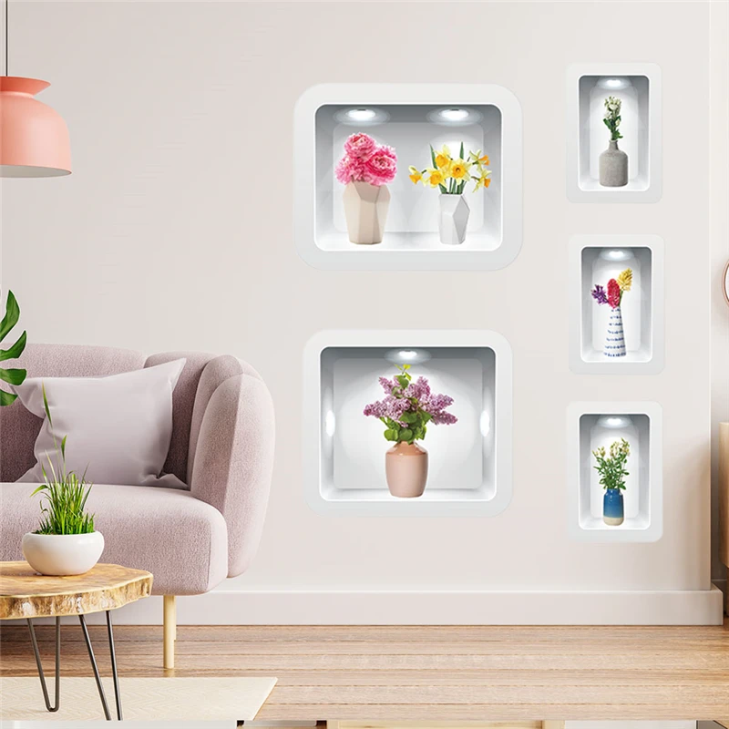 Яркий 3d цветочный горшок стикер на стену для магазина офиса студии украшения