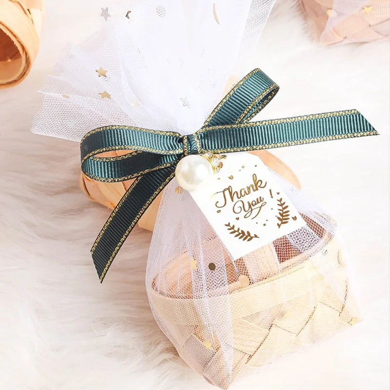 

New Creative Tulle Bag Basket With Bowknot Label Card For Candy Packaging Wedding Party Supplies