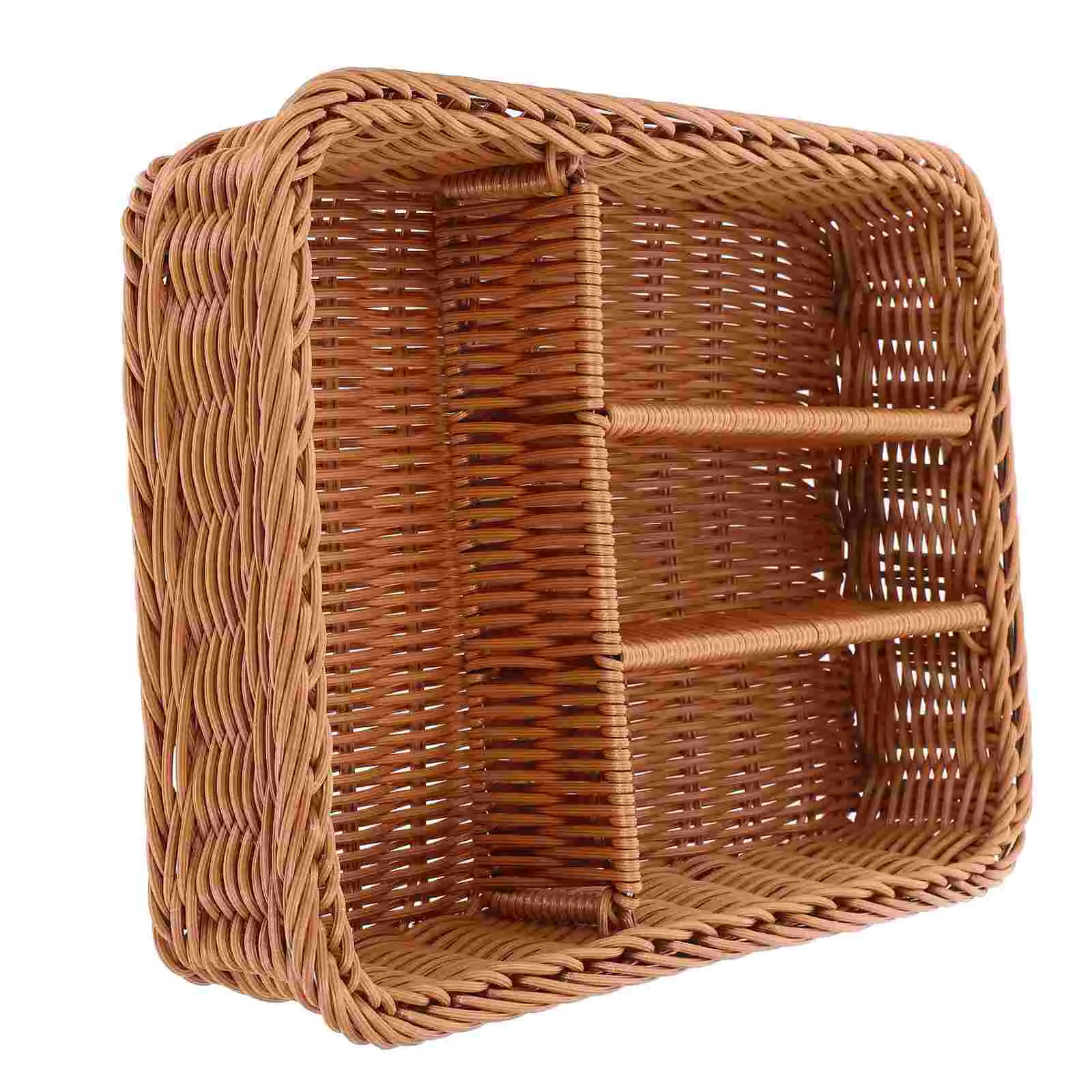 

Imitation Woven Mesh Cutlery Storage Basket 4 Compartments Kitchen Forks Knifes Rattan Storage Tray Organizer