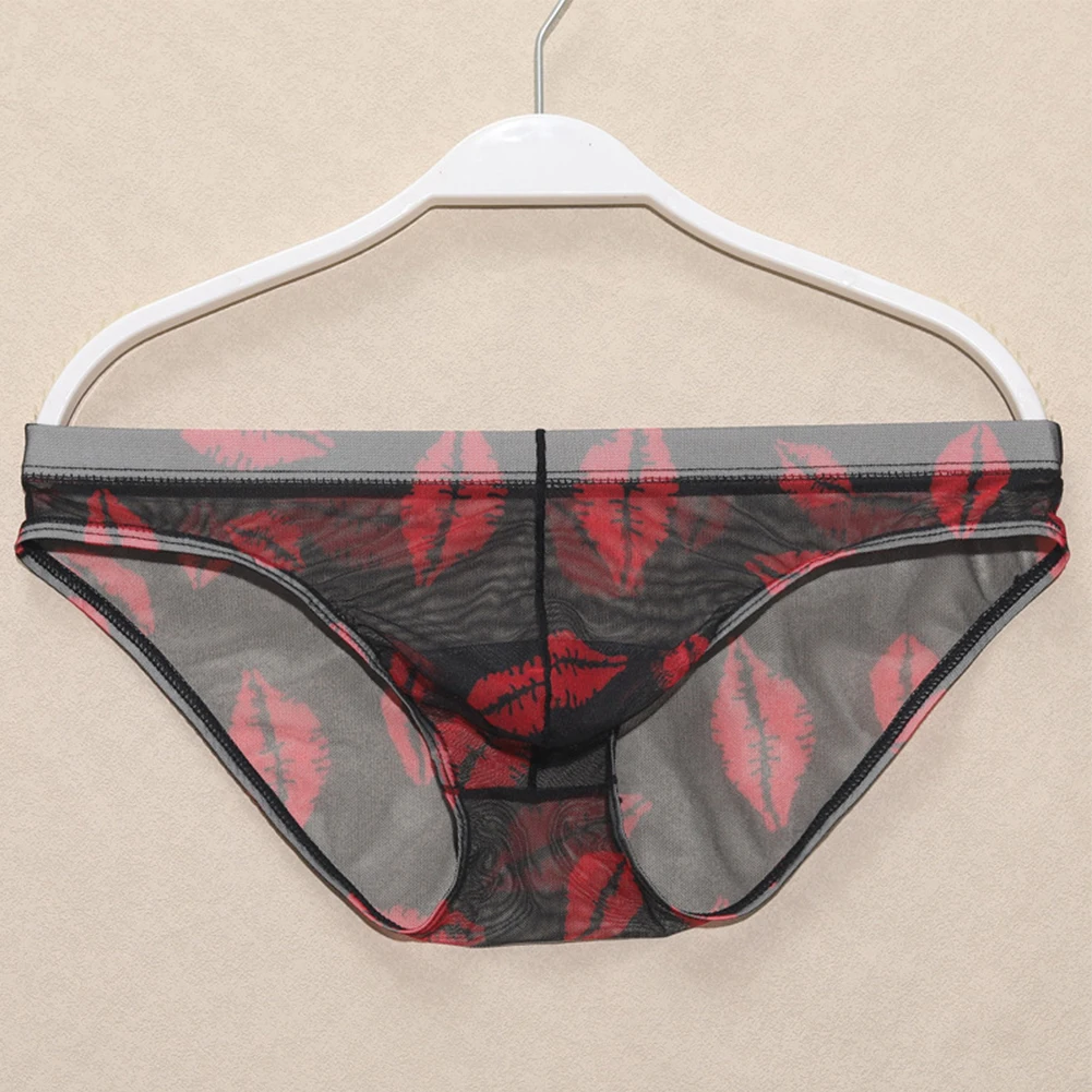 

Mens Sexy Bulge Pouch Underwear Low-Rise Mesh Panties Breathable Knickers Print Underpants Scrotum Bulge Briefs