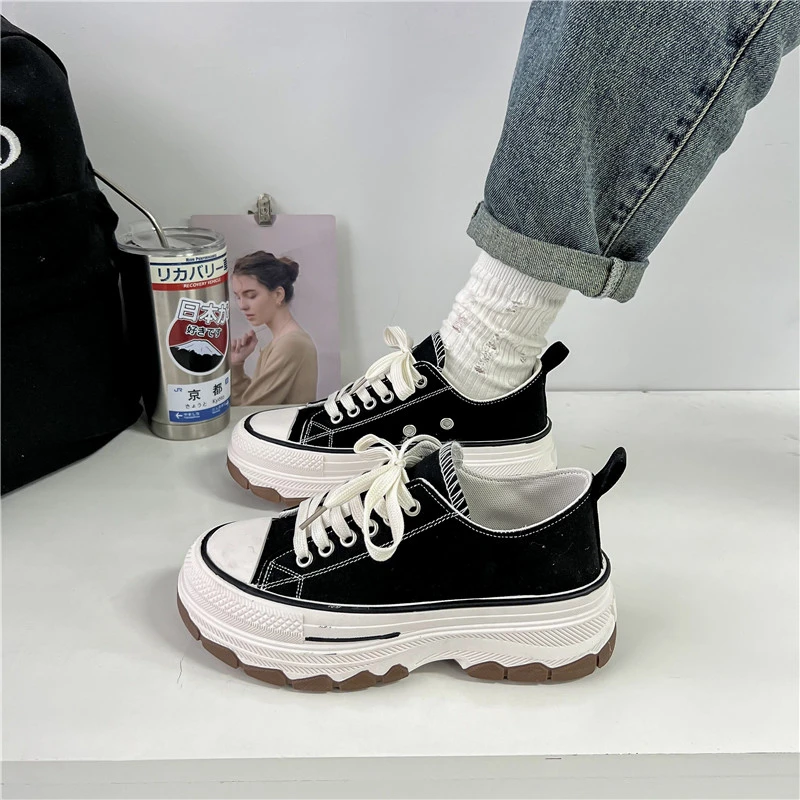 2023 Women's Thick Sole Flat Shoe High Top Platform Shoe Round Toe Classic Contrast Vulcanized Shoe Women's Shoe