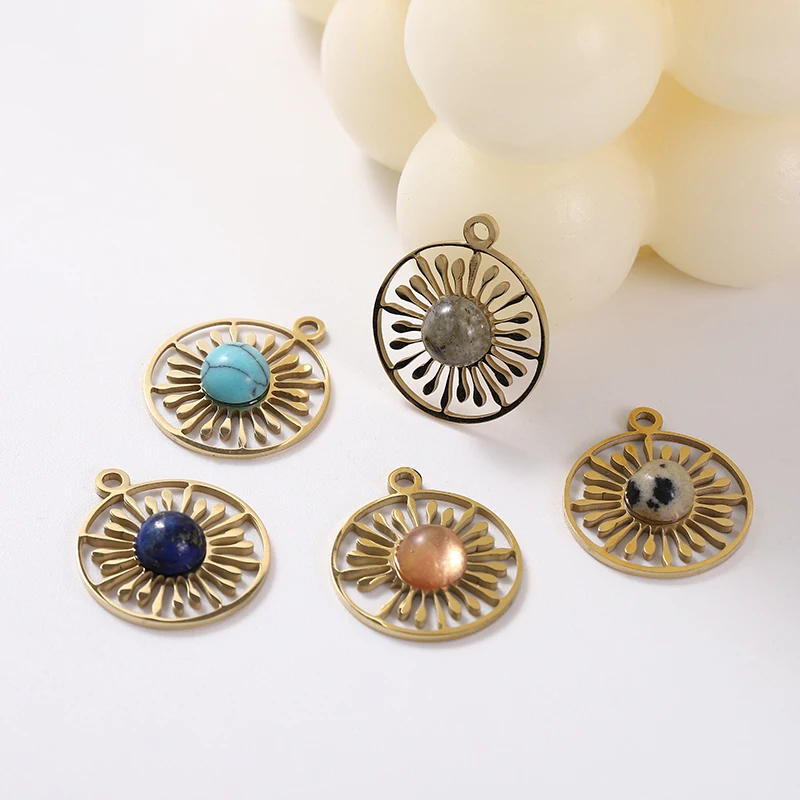 

5pcs Stainless Steel Hollow Sun Charms For Jewelry Making Bulk DIY Natural Stone Pendants Charms For Bracelet Earring Necklace