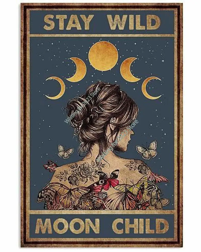 

Stay Wild Moon Child Retro Metal Tin Sign Vintage Aluminum Sign for Home Coffee Wall Decor 8x12 Inch Wall Decor