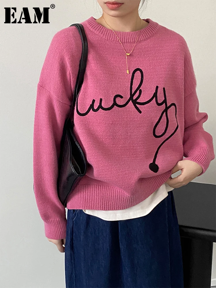 

[EAM] Повседневный вязаный свитер большого размера, свободный крой, круглый вырез, длинный рукав, женские пуловеры, новая мода осень-зима 2022 ...