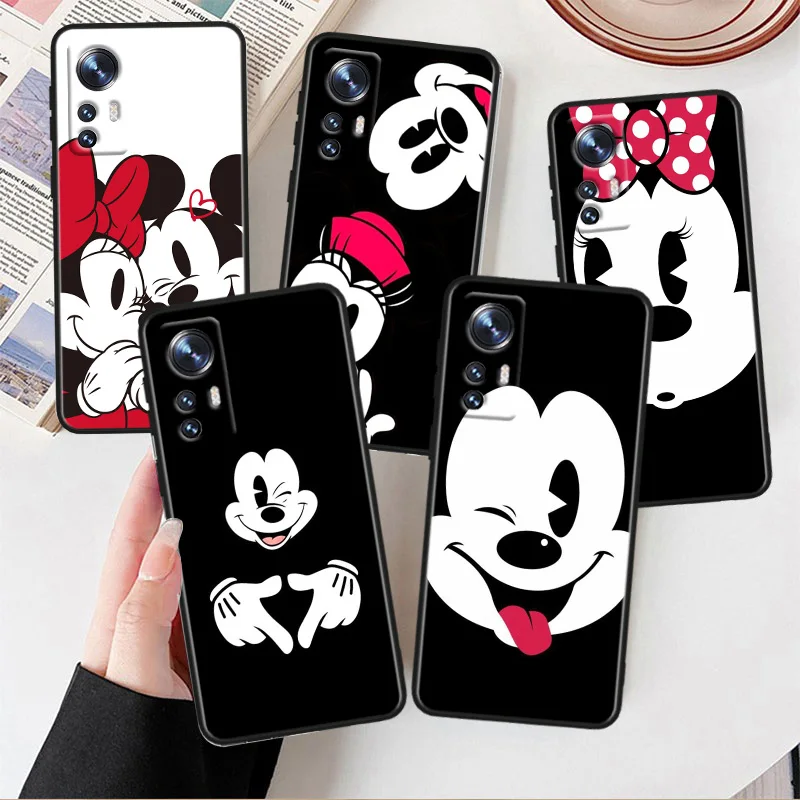 

Disney Mickey Minnie Black Phone Case For Xiaomi Mi 13 10S 10 9T 9SE 8 Mix Play A3 A2 A1 CC9E Note 10 Lite Pro Black Cover