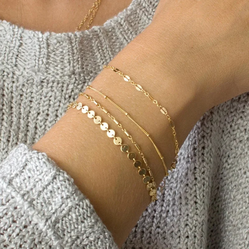 

4 Pcs/set Bracelets for Women Gold Color Bracelet Jewelry Women Girls Popular Beach Anklet Finger Silver Color Charm Bracelets