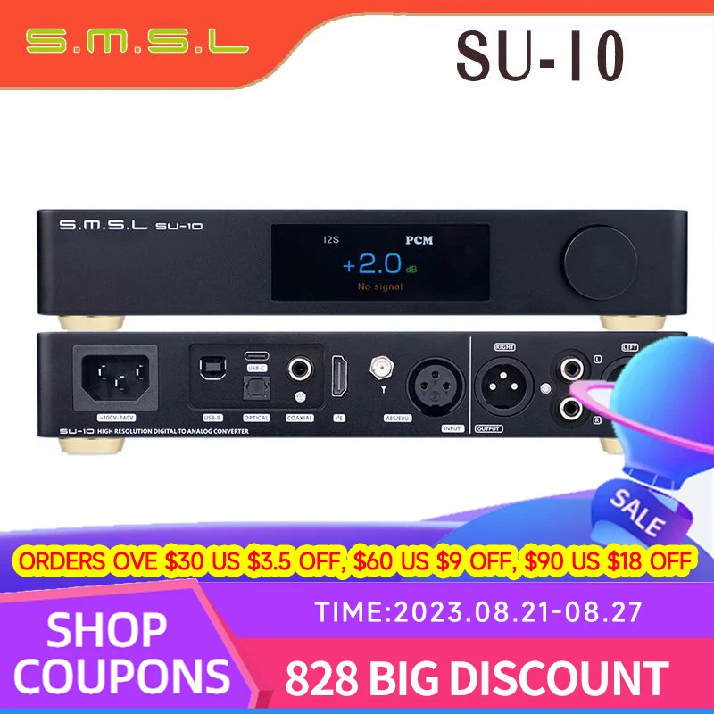 

SMSL SU10 Digital Decoder Dac Audio Hifi Dual Es9038pro MQA USB Music 32bit 768khz DSD512 Bluetooth To Anologe Converter su-10