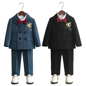 Imported Boys Double Breasted Dress Suit Set Autumn Winter Child Birthday Party Wedding Host Costumes Kids Bl