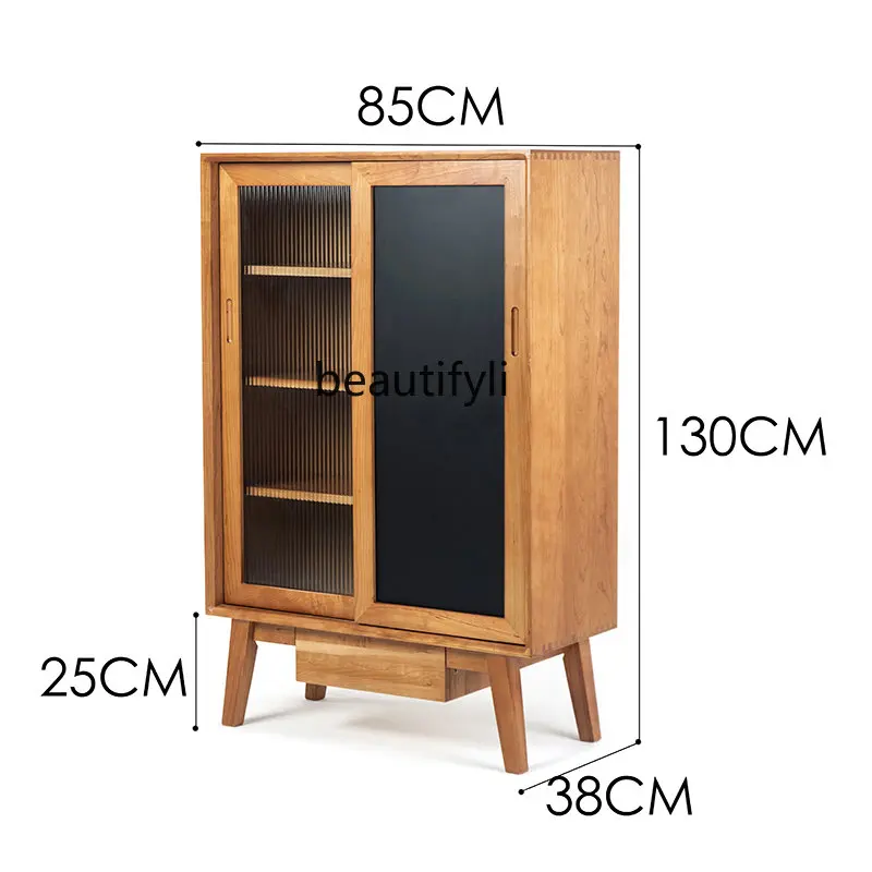 

zq Nordic Magazine Cabinet Cherrywood Sideboard Cabinet Study Locker Solid Wood Glass Japanese Bookshelf Blackboard Cabinet