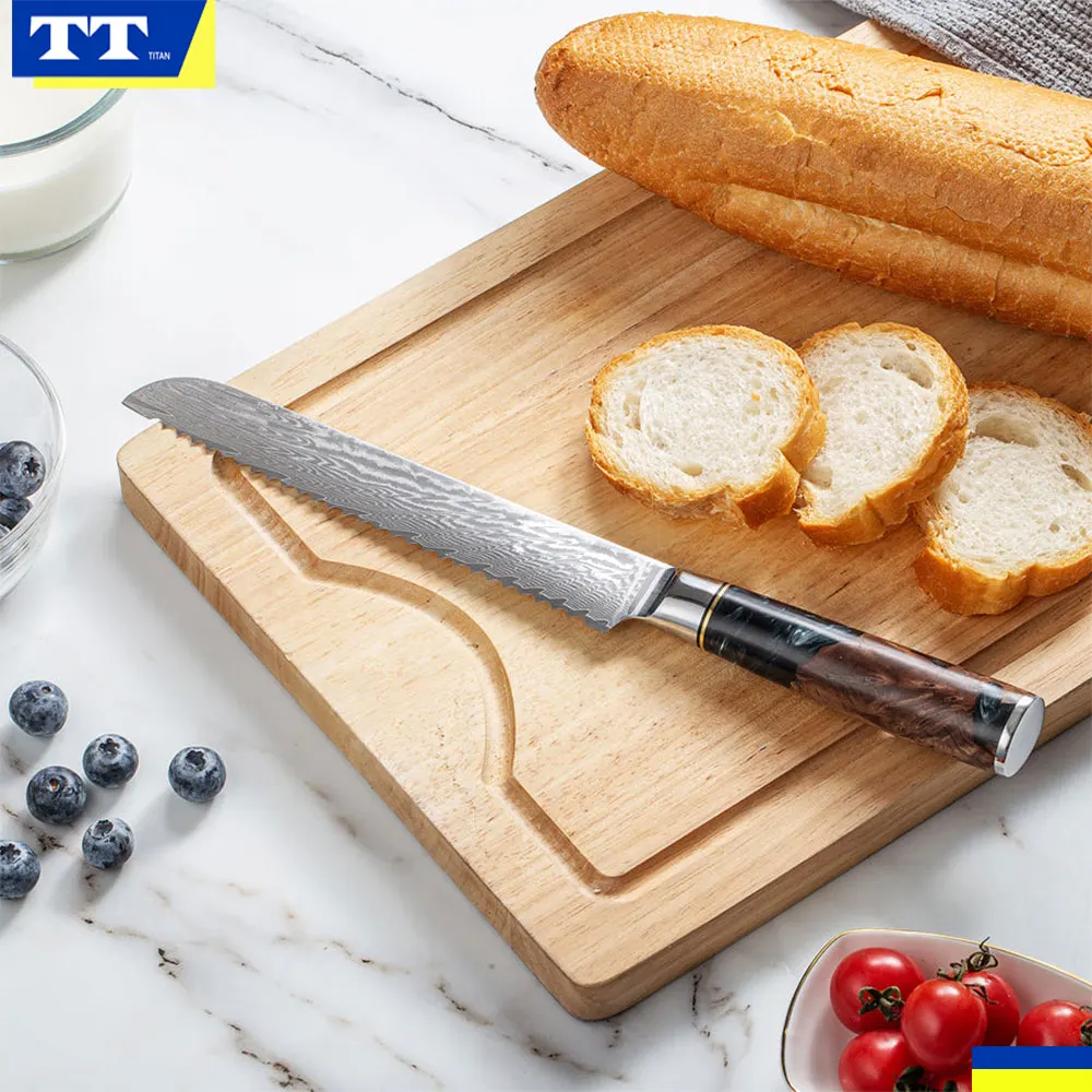 Набор кухонных ножей из черной дамасской стали