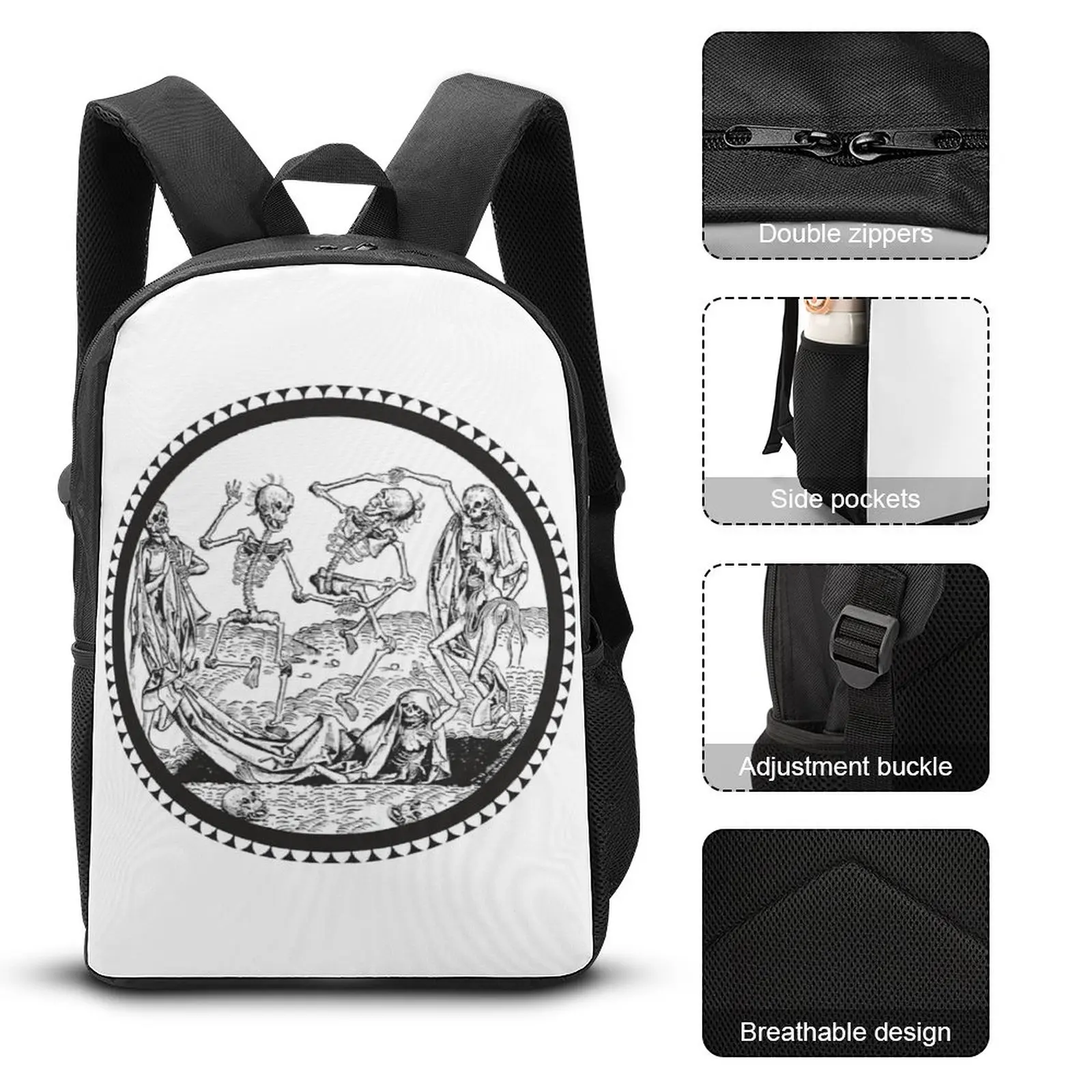 

Danse Macabre - Dance of Death Firm Cosy Rucksack17 Inch Shoulder Backpack Vintage Schools Graphic Vintage