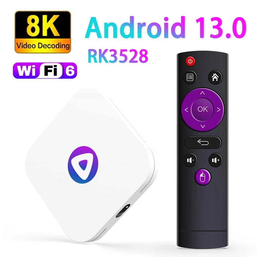 

Smart TV Box 2G+16GB H96 Max Android 13 RK3528 Quad-Core Dual WiFi Ultra HD H.265 Streaming Media Player