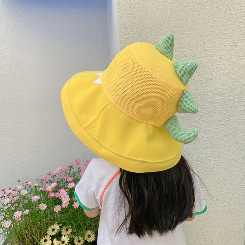 Doitbest Mesh Summer Girl Bucket Hats Cartoon Dinosaur foldable Kids sun protection Cap Child Boy Outdoor Beach Fisherman Hat |