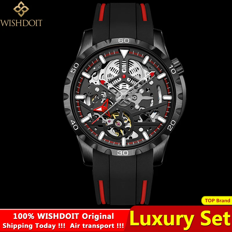 

100%Original WISHDOIT Men Automatic Mechanical Watch Rubber Tape Waterproof Luminous Watches 2023New Casual Fashion Wristwatches