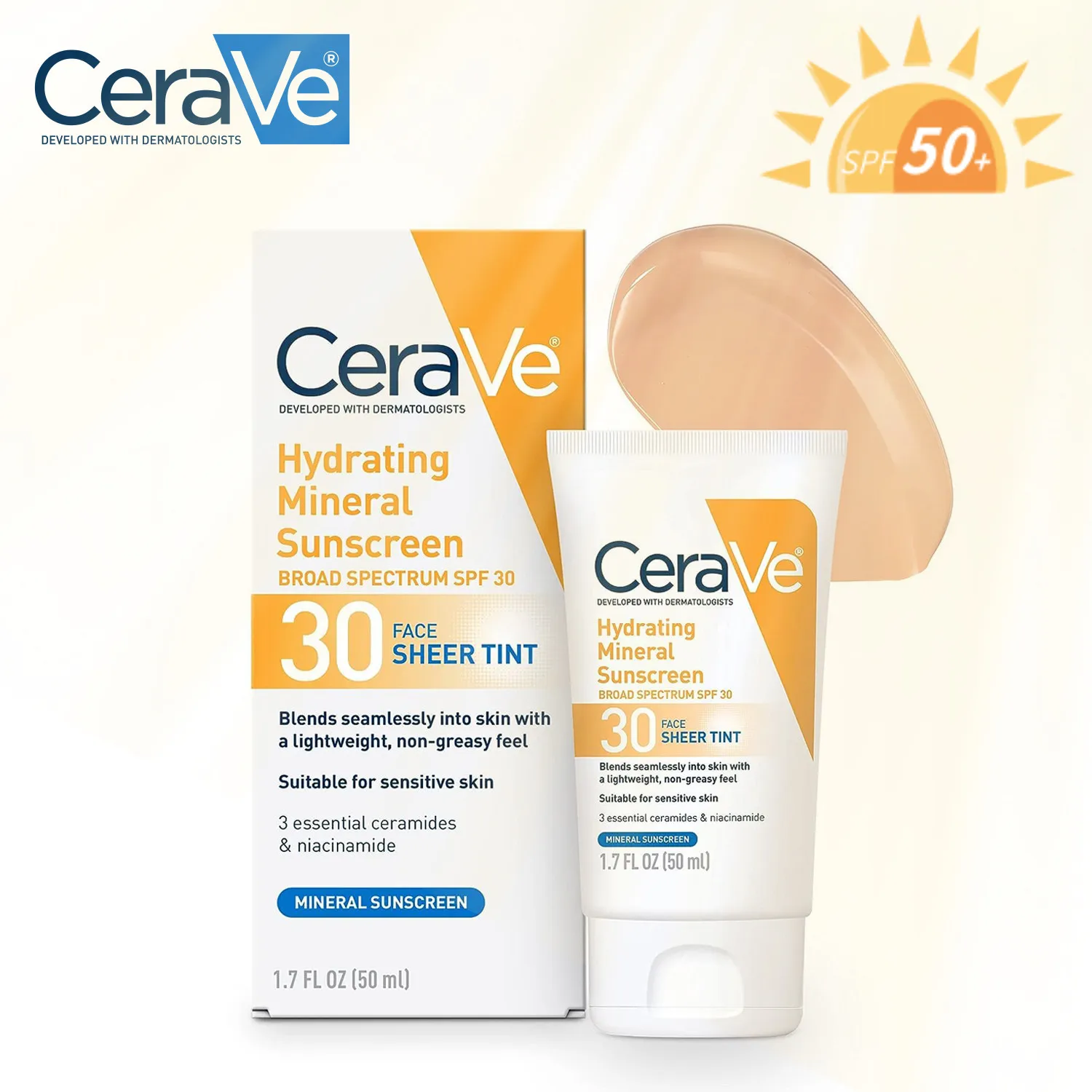 

SPF50 + оригинальный солнцезащитный крем для лица Cerave, солнцезащитный крем для лица, жирный водостойкий чувствительный крем для кожи, питание от УФ-лучей