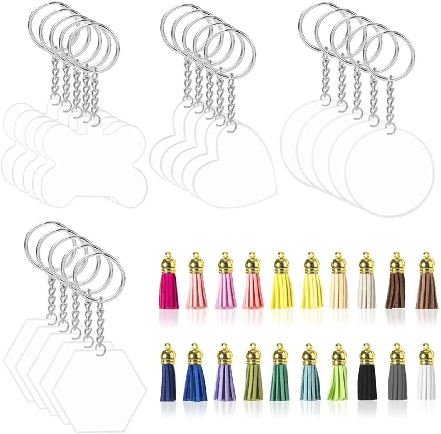 

80pcs Acrylic Key Chain Colored Leather Tassel Key Pendant High Transparent Acrylic Accessories