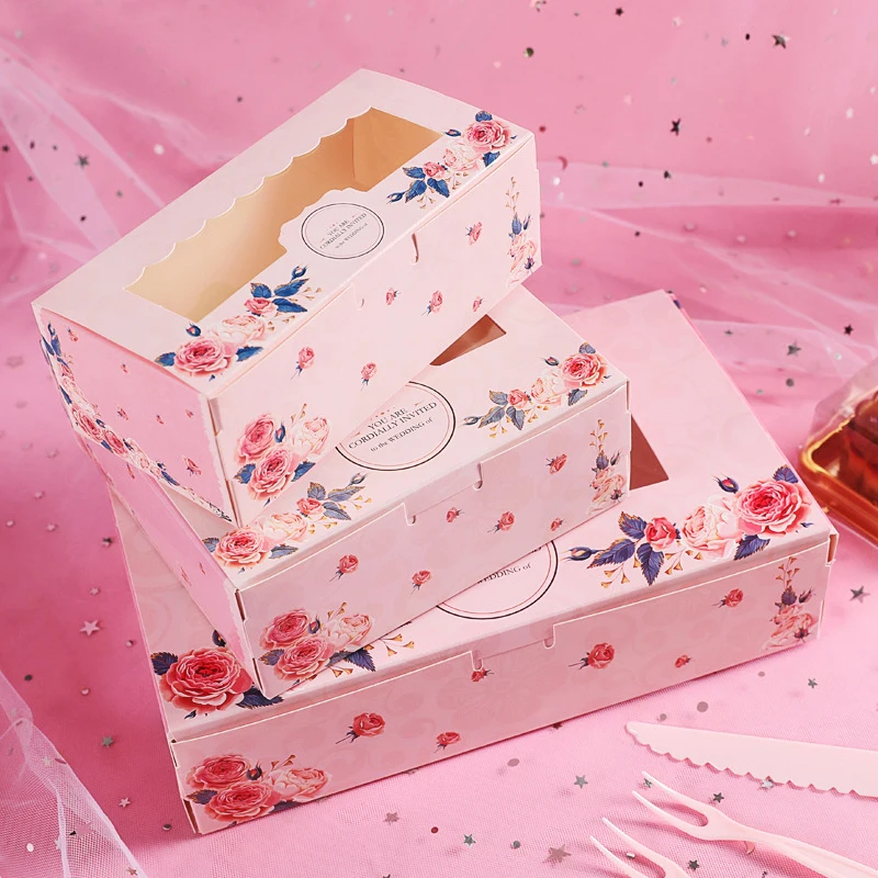 With Window Pink Flower Cupcake Box Packaging Boxs For Cake Candy Cookies Christmas Party Favors