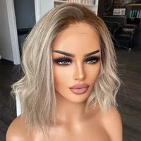FENJUN Ombre Grey White Blonde with Dark Roots Natural Wave HD Lace Front Wigs Human Hair for Women Pre plucked Full Lace Wig