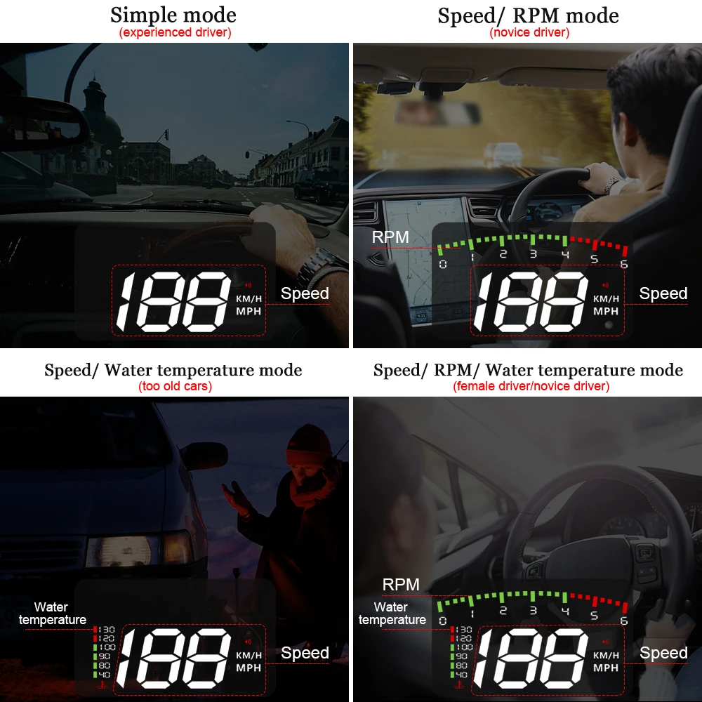 Фото Автомобильный проектор скорости A900, проектор скорости с индикатором уровня Hud, OBD2, спидометр, электронные аксессуары, температура воды в мил... №4
