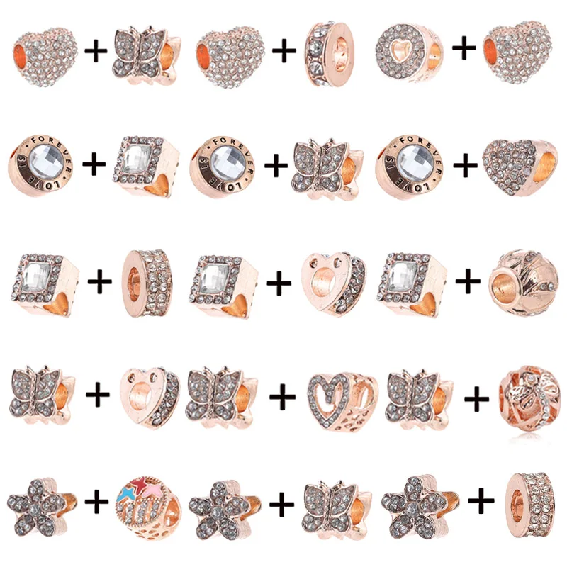 

2Pcs/Lot Rose Gold Vibrant Butterflies Flower Charm Beads Fit Fashion Brand Charm Bracelet For Women Nature Jewelry Making