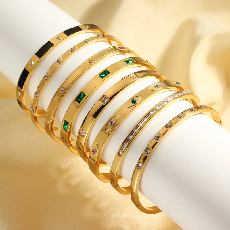 

XIHOU Luxury Cubic Zirconia Bangles Waterproof Stainless Steel Open Bracelet Bangle 18k Plated Fashion Jewelry Women
