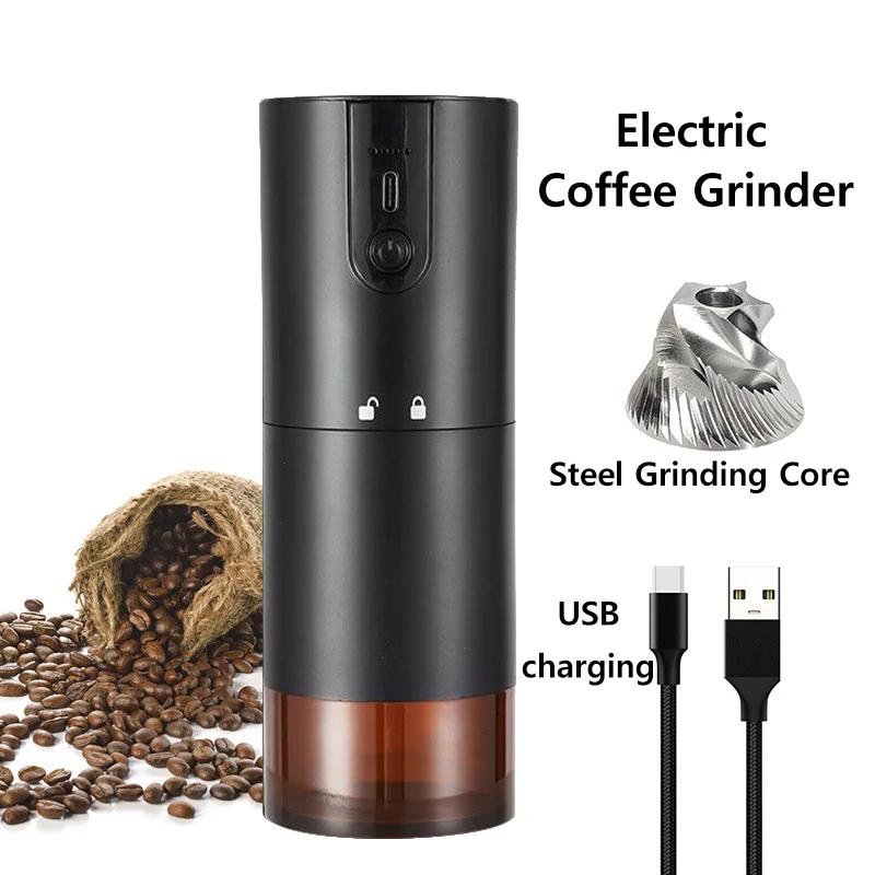 USB Charging Electric Coffee Grinder Portable Stainless Steel Grinding Core Cafe Mill With Double Bearing Positioning for Home