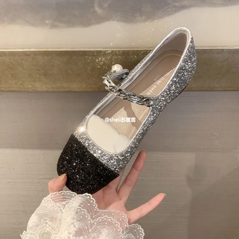 

Casual Woman Shoe Mixed Colors Crystal Female Footwear Modis Square Toe Autumn Pearl Decorateion Rhinestone Summer Dress 2023 Fa