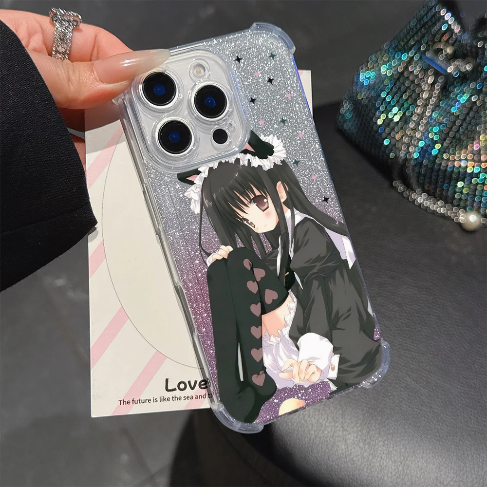 Clmj Аниме Cute Maid Girl чехол для телефона Oppo Realme C55 C53 C30S C35 C33 C31 C15 13 Pro Plus 4G 5G Anti-Fall Bling Cover