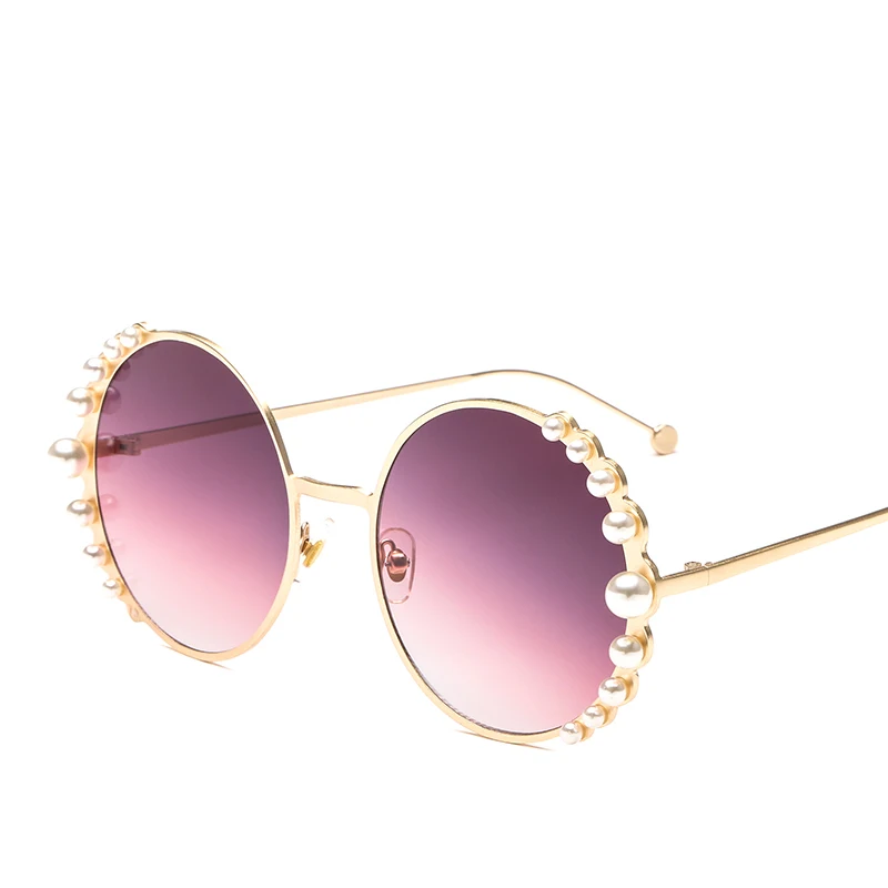 

Очки солнцезащитные женские с жемчужинами, модные брендовые дизайнерские зеркальные солнечные очки в круглой металлической оправе, большие размеры