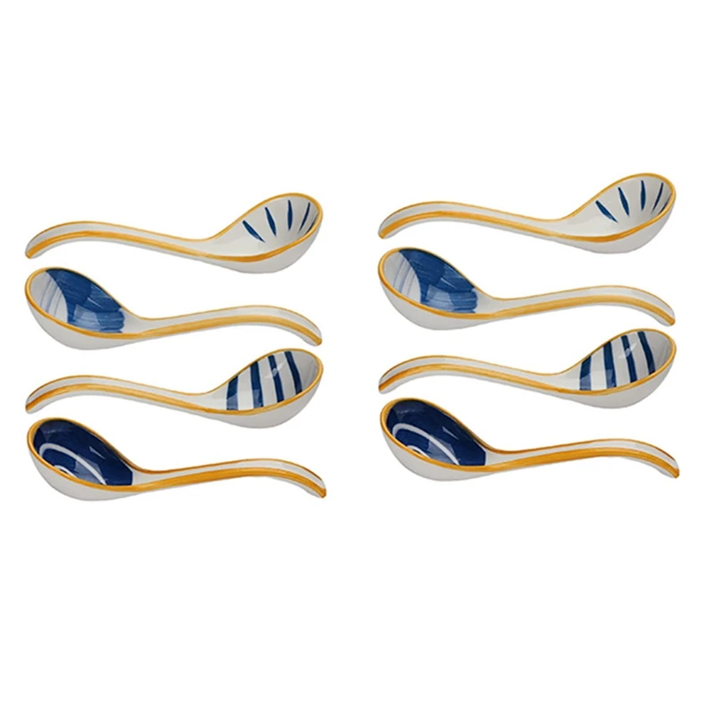 

12X Ceramics Soup Spoons Set Of Japanese Soup Spoon Long Handle Soup Spoons For Pho Ramen Noodles Wonton Dumpling Rice