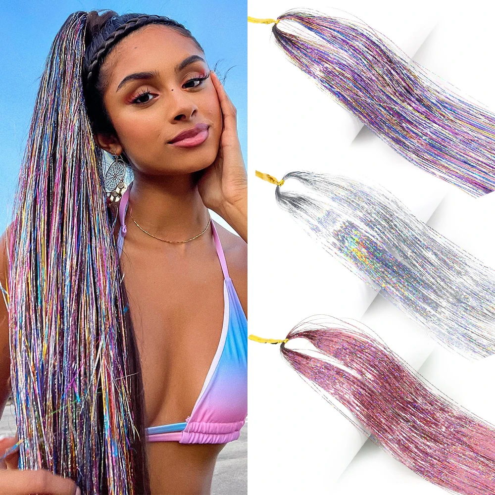 Ful Rainbow Silk Hair Extensions Dazzles Women Hippie For Braiding Headdress