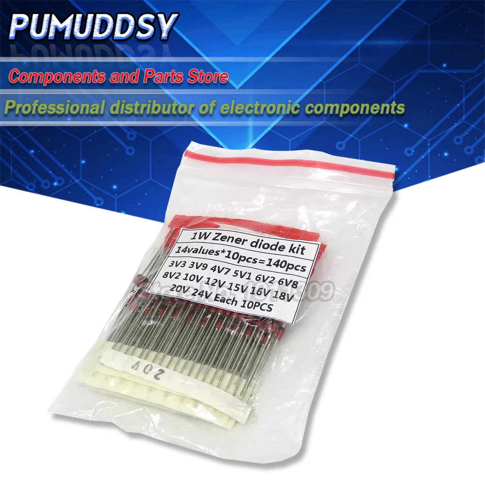 

14values*10pcs=140pcs 1W Zener diode kit DO-41 3.3V-30V Component diy kit