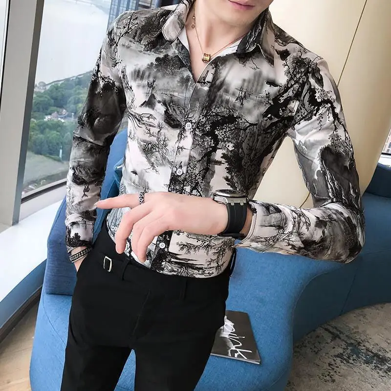

Han edition tide restoring ancient ways of cultivate one's morality shirt handsome men long sleeve shirt in spring and summer