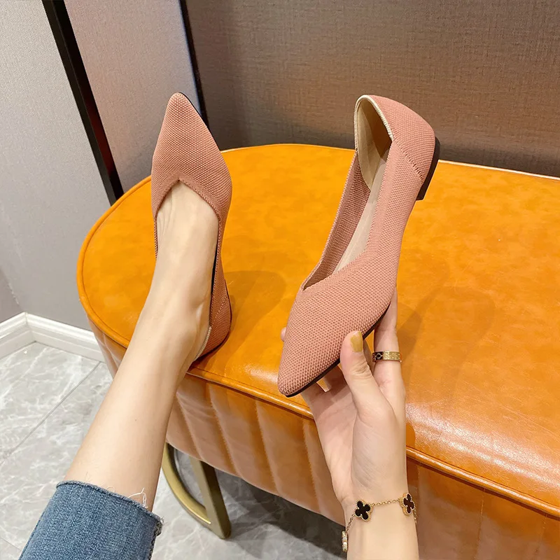 Ballet Mixed Color Soft Zapatos De Mujer Moccasin Women's Single Fashion Knitted Pointed Flat Shoes Bottom Comfortable Plus Size