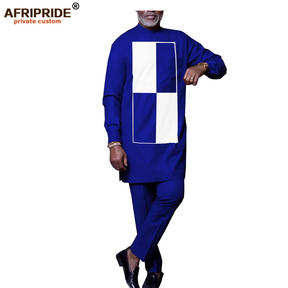 2019 Men`s 2 Piece Traditional Set African Dashiki Outfit Coats+ Ankara Pants Tracksuit Plus Size Outwear AFRIPRIDE A1916036