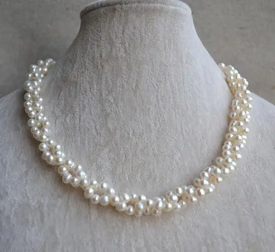 

Ожерелье из натурального жемчуга АА уникального дизайна, ювелирные изделия из белого круглого пресноводного жемчуга 18 дюймов, 4-5 мм, очаров...