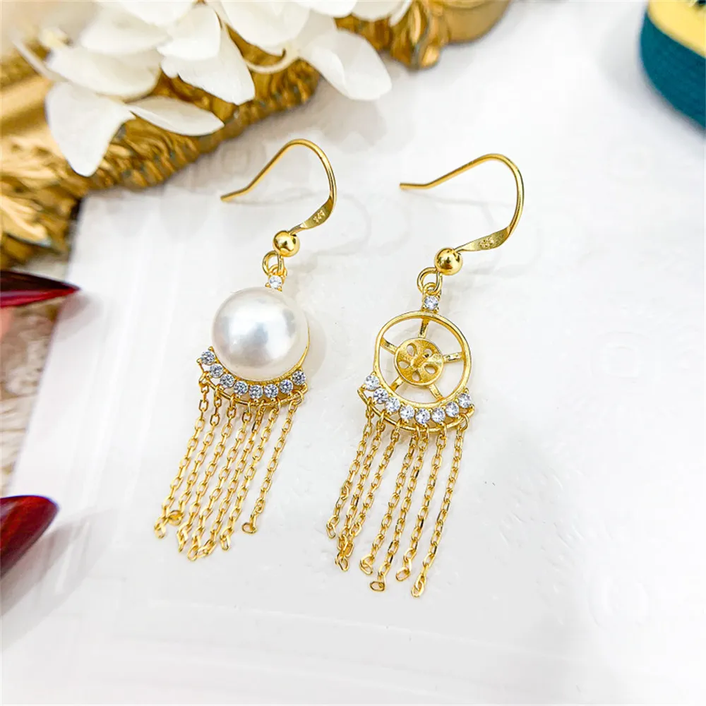 

DIY Pearl Ear Studs Accessories S925 Sterling Silver Jewelry Tassel Ear Hook Earrings Women's Empty Set Fit 9-11mm Beads